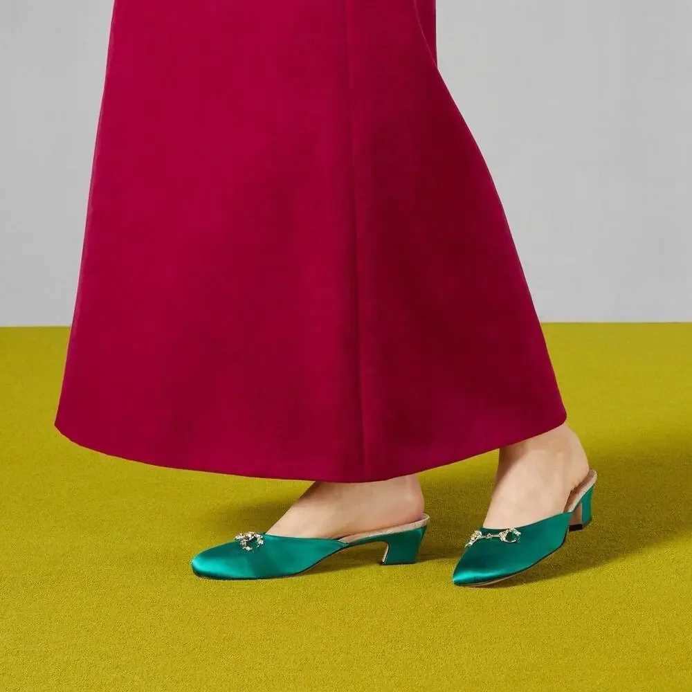 NIB Gucci Horsebit Crystals Satin Mules IT 36 US 6 Slip On Emerald Green Sandal - Picture 4 of 15